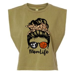 Mom Life Messy Bun Hair Funny Basketball Cheer Mom Gift Garment-Dyed Women's Muscle Tee