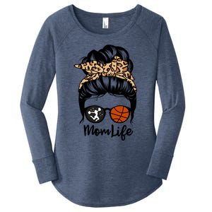 Mom Life Messy Bun Hair Funny Basketball Cheer Mom Gift Women's Perfect Tri Tunic Long Sleeve Shirt