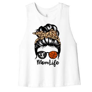 Mom Life Messy Bun Hair Funny Basketball Cheer Mom Gift Women's Racerback Cropped Tank