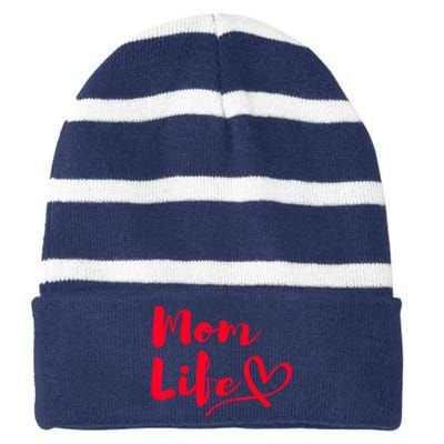 Mom Life | Mothers Funny Mothersday Gift | Womens Striped Beanie with Solid Band