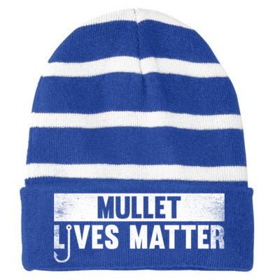 Mullet Lives Matter Funny Fishing Gift Idea Gift Striped Beanie with Solid Band