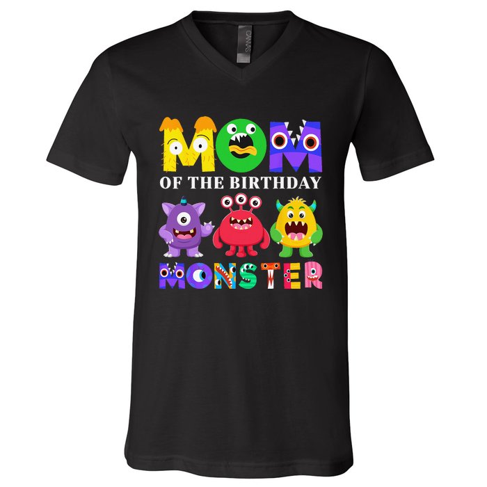 Mom Little Monster 1st Birthday Party Family Monster V-Neck T-Shirt