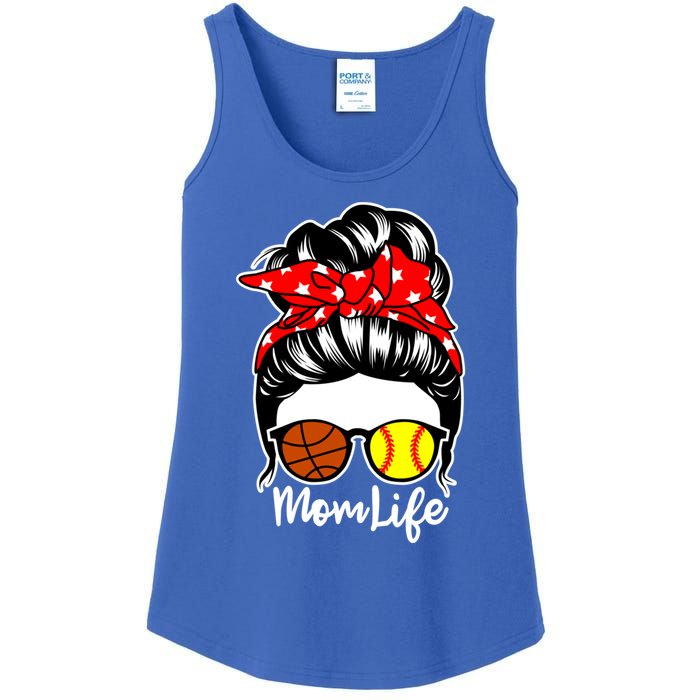 Mom Life Messy Bun Hair Softball Basketball Player Mom Funny Gift Ladies Essential Tank