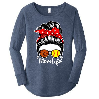 Mom Life Messy Bun Hair Softball Basketball Player Mom Funny Gift Women's Perfect Tri Tunic Long Sleeve Shirt