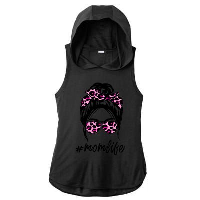 Mom Life Messy Hair Bun Pink Leopard Print Mothers Day Cool Gift Ladies PosiCharge Tri-Blend Wicking Draft Hoodie Tank