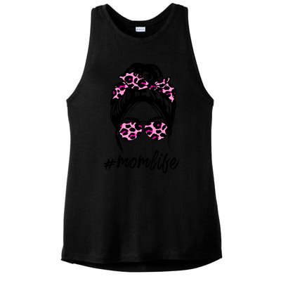 Mom Life Messy Hair Bun Pink Leopard Print Mothers Day Cool Gift Ladies PosiCharge Tri-Blend Wicking Tank