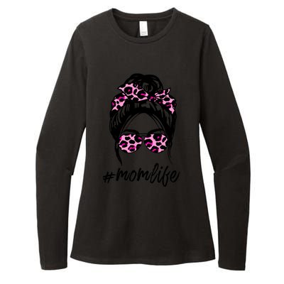 Mom Life Messy Hair Bun Pink Leopard Print Mothers Day Cool Gift Womens CVC Long Sleeve Shirt