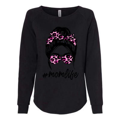 Mom Life Messy Hair Bun Pink Leopard Print Mothers Day Cool Gift Womens California Wash Sweatshirt