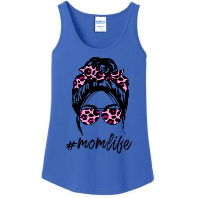 Mom Life Messy Hair Bun Pink Leopard Print Mothers Day Cool Gift Ladies Essential Tank