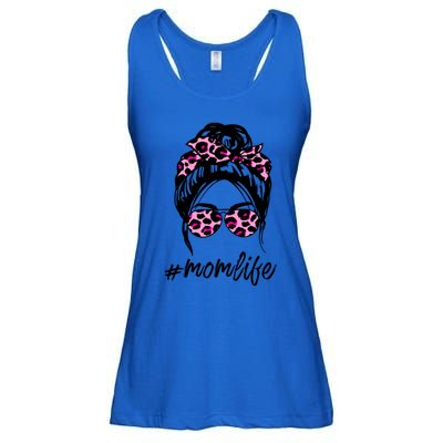 Mom Life Messy Hair Bun Pink Leopard Print Mothers Day Cool Gift Ladies Essential Flowy Tank