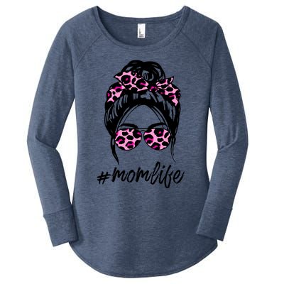 Mom Life Messy Hair Bun Pink Leopard Print Mothers Day Cool Gift Women's Perfect Tri Tunic Long Sleeve Shirt