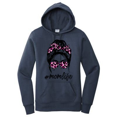 Mom Life Messy Hair Bun Pink Leopard Print Mothers Day Cool Gift Women's Pullover Hoodie