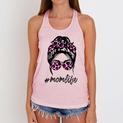 Mom Life Messy Hair Bun Pink Leopard Print Mothers Day Cool Gift Women's Knotted Racerback Tank