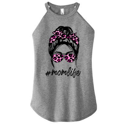 Mom Life Messy Hair Bun Pink Leopard Print Mothers Day Cool Gift Women's Perfect Tri Rocker Tank