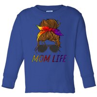 Mom Life Messy Hair Rainbow Splatter Mom Mama Cute Gift Toddler Long Sleeve Shirt