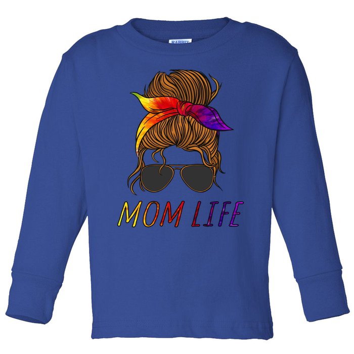 Mom Life Messy Hair Rainbow Splatter Mom Mama Cute Gift Toddler Long Sleeve Shirt