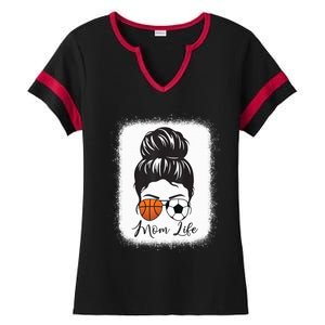 Mom Life Messy Bun Hair Basketball Soccer Mother's Day Gift Ladies Halftime Notch Neck Tee