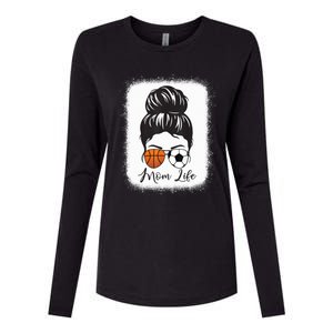 Mom Life Messy Bun Hair Basketball Soccer Mother's Day Gift Womens Cotton Relaxed Long Sleeve T-Shirt