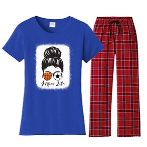 Mom Life Messy Bun Hair Basketball Soccer Mother's Day Gift Women's Flannel Pajama Set