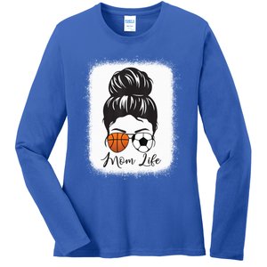 Mom Life Messy Bun Hair Basketball Soccer Mother's Day Gift Ladies Long Sleeve Shirt