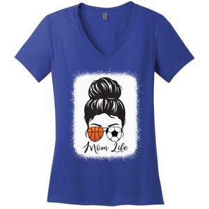 Mom Life Messy Bun Hair Basketball Soccer Mother's Day Gift Women's V-Neck T-Shirt