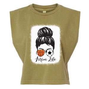 Mom Life Messy Bun Hair Basketball Soccer Mother's Day Gift Garment-Dyed Women's Muscle Tee