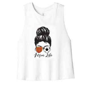 Mom Life Messy Bun Hair Basketball Soccer Mother's Day Gift Women's Racerback Cropped Tank