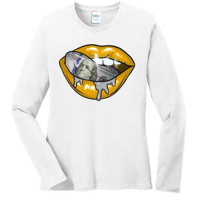 Money Lips Ladies Long Sleeve Shirt