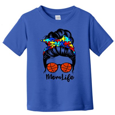 Mom Life Messy Bun Hair Autism Basketball Funny Autism Gift Toddler T-Shirt