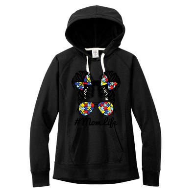 Mom Life Messy Bun Hair Puzzle Pieces Autism Awareness Gift Women's Fleece Hoodie