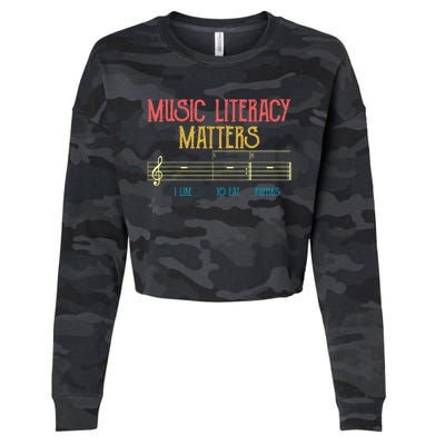 Music Literacy Matters I Like To Eat Puppies Retro Vintage Cropped Pullover Crew