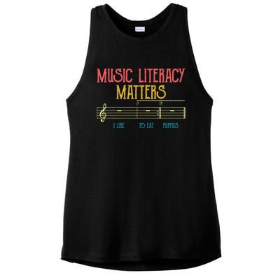 Music Literacy Matters I Like To Eat Puppies Retro Vintage Ladies PosiCharge Tri-Blend Wicking Tank