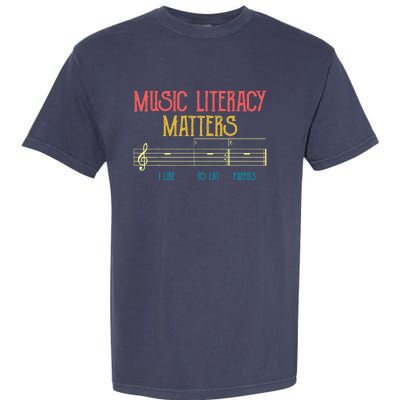 Music Literacy Matters I Like To Eat Puppies Retro Vintage Garment-Dyed Heavyweight T-Shirt