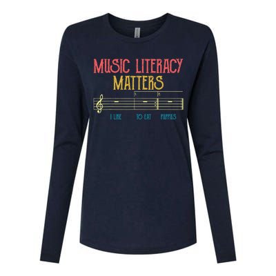 Music Literacy Matters I Like To Eat Puppies Retro Vintage Womens Cotton Relaxed Long Sleeve T-Shirt