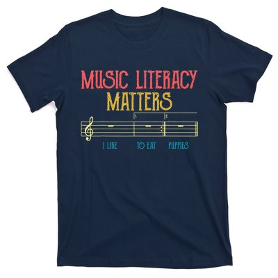 Music Literacy Matters I Like To Eat Puppies Retro Vintage T-Shirt