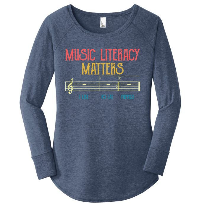 Music Literacy Matters I Like To Eat Puppies Retro Vintage Women's Perfect Tri Tunic Long Sleeve Shirt