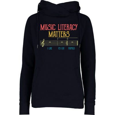 Music Literacy Matters I Like To Eat Puppies Retro Vintage Womens Funnel Neck Pullover Hood