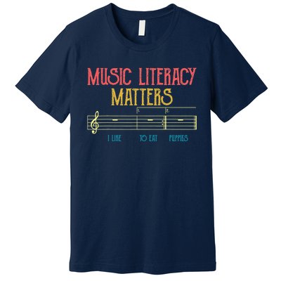 Music Literacy Matters I Like To Eat Puppies Retro Vintage Premium T-Shirt