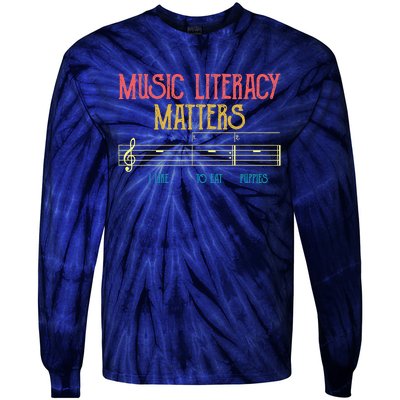 Music Literacy Matters I Like To Eat Puppies Retro Vintage Tie-Dye Long Sleeve Shirt