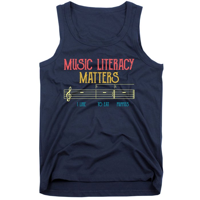 Music Literacy Matters I Like To Eat Puppies Retro Vintage Tank Top