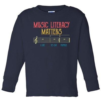 Music Literacy Matters I Like To Eat Puppies Retro Vintage Toddler Long Sleeve Shirt