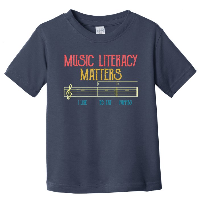 Music Literacy Matters I Like To Eat Puppies Retro Vintage Toddler T-Shirt