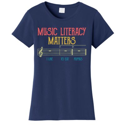 Music Literacy Matters I Like To Eat Puppies Retro Vintage Women's T-Shirt