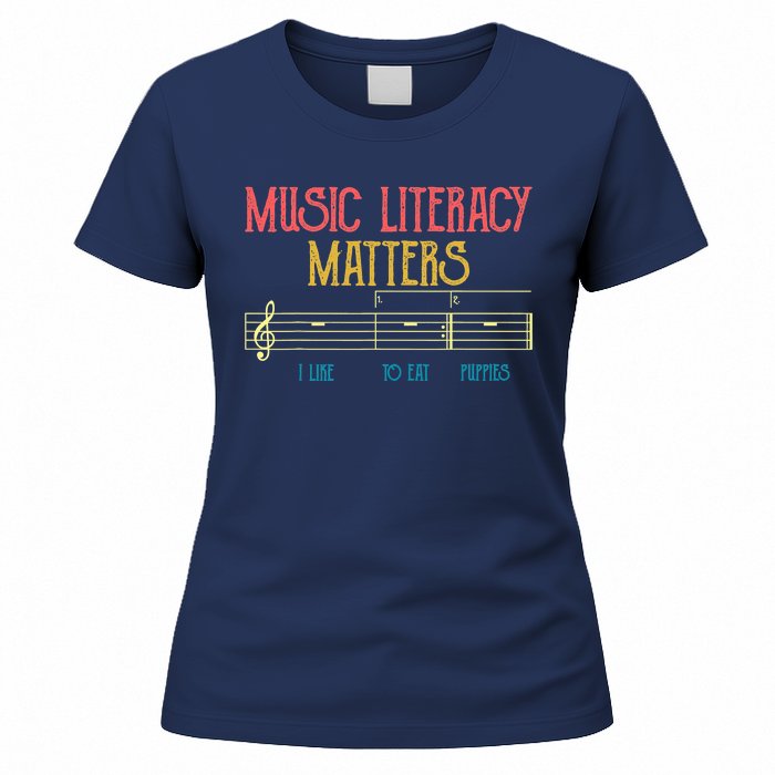 Music Literacy Matters I Like To Eat Puppies Retro Vintage Women's T-Shirt