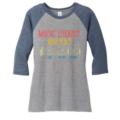 Music Literacy Matters I Like To Eat Puppies Retro Vintage Women's Tri-Blend 3/4-Sleeve Raglan Shirt