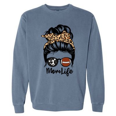 Mom Life Messy Bun Hair Funny Football Cheer Mom Gift Garment-Dyed Sweatshirt