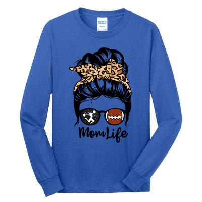 Mom Life Messy Bun Hair Funny Football Cheer Mom Gift Tall Long Sleeve T-Shirt