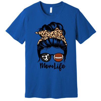 Mom Life Messy Bun Hair Funny Football Cheer Mom Gift Premium T-Shirt