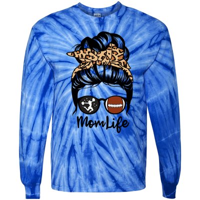 Mom Life Messy Bun Hair Funny Football Cheer Mom Gift Tie-Dye Long Sleeve Shirt