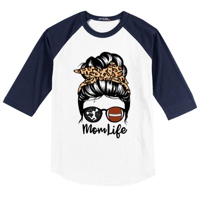 Mom Life Messy Bun Hair Funny Football Cheer Mom Gift Baseball Sleeve Shirt